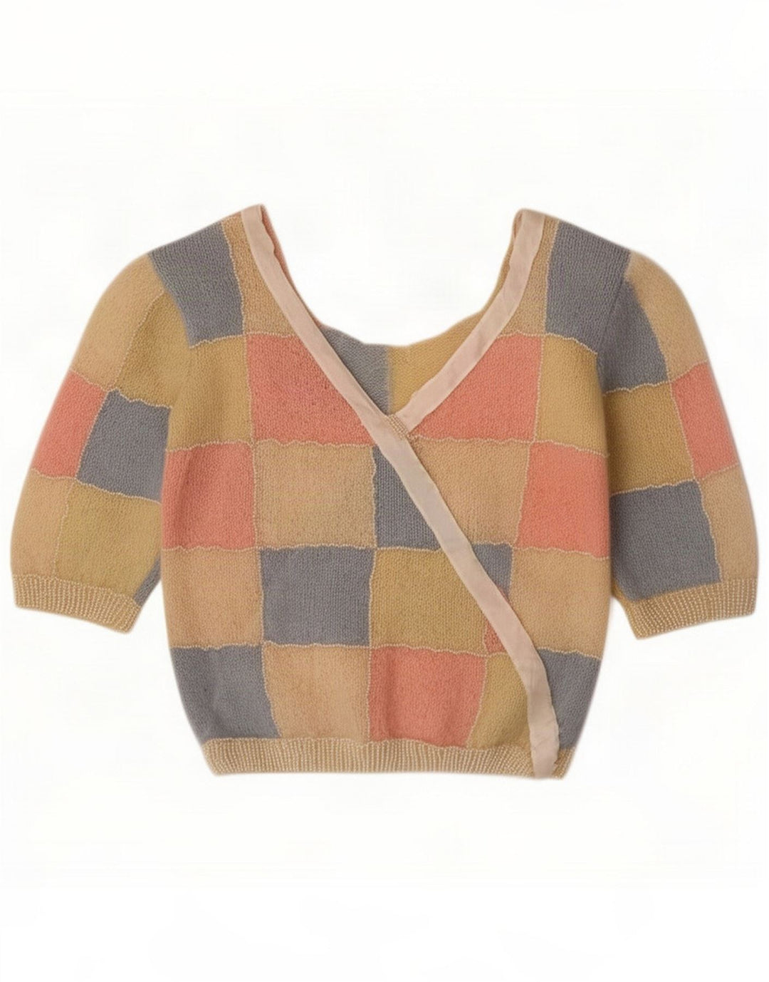 Vintage Pulover cu decolteu în V pentru femei UK 10 Small Multicolor Patchwork