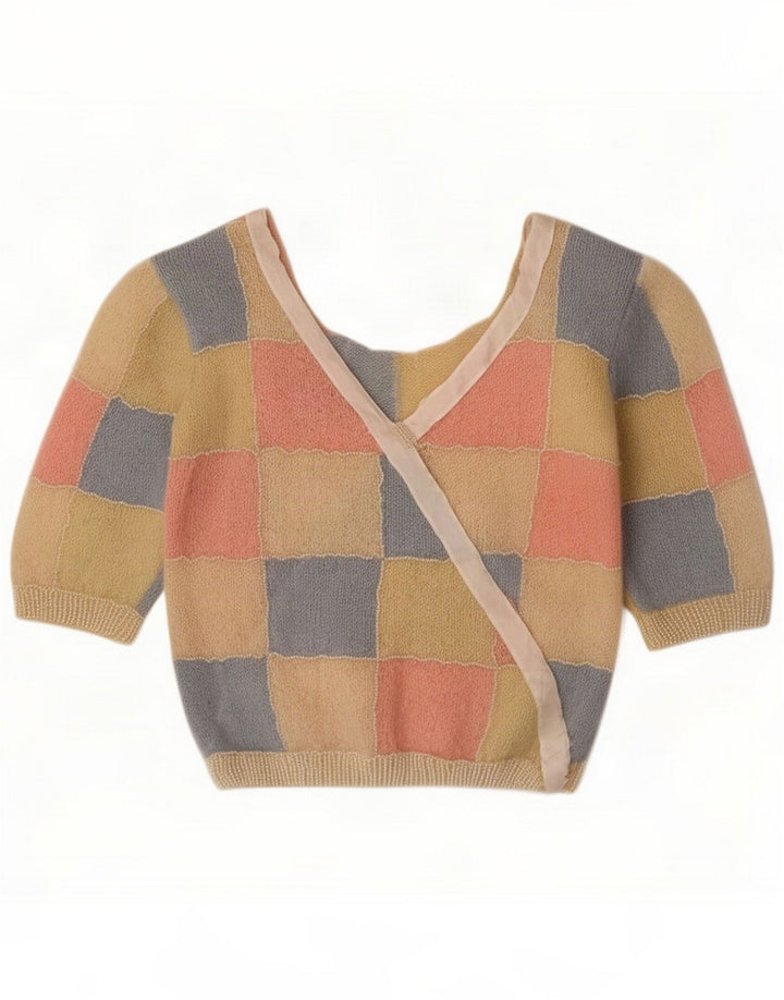 Vintage Pulover cu decolteu în V pentru femei UK 10 Small Multicolor Patchwork