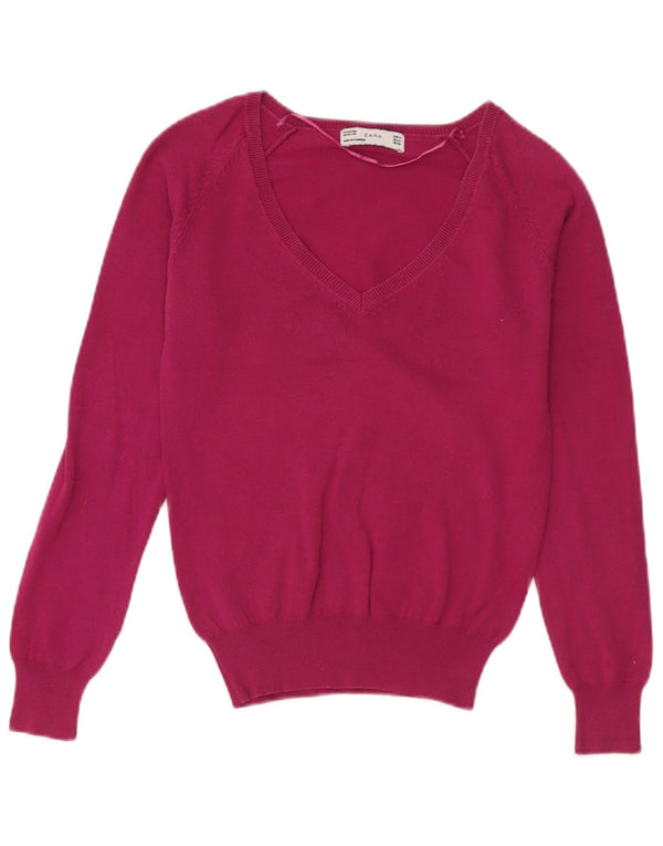 Pulover pentru femei cu decolteu în V Zara UK 12 Roz mediu