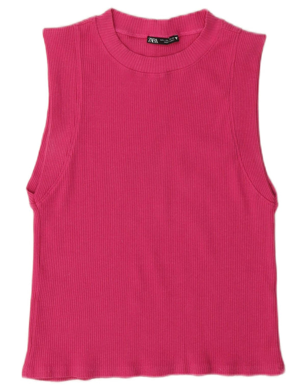 Top cu vestă pentru femei Zara UK 14, mare, roz, bumbac