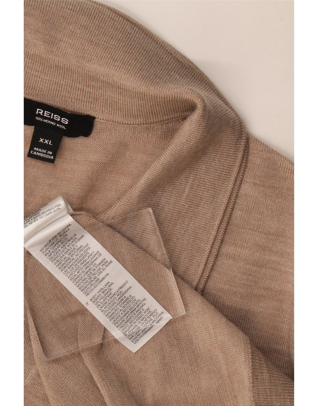 Pulover REISS pentru bărbați, cu mânecă scurtă, cu gât polo, 2XL, bej, lână cu pete