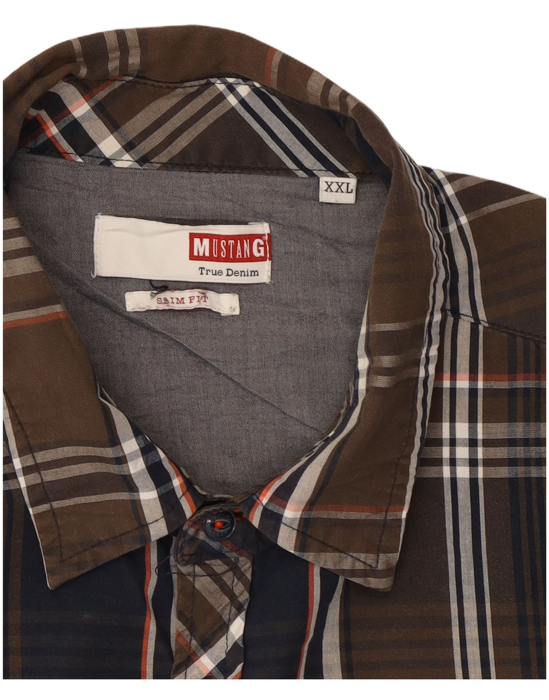 Cămașă pentru bărbați Mustang slim fit 2XL, bumbac cu carouri maro
