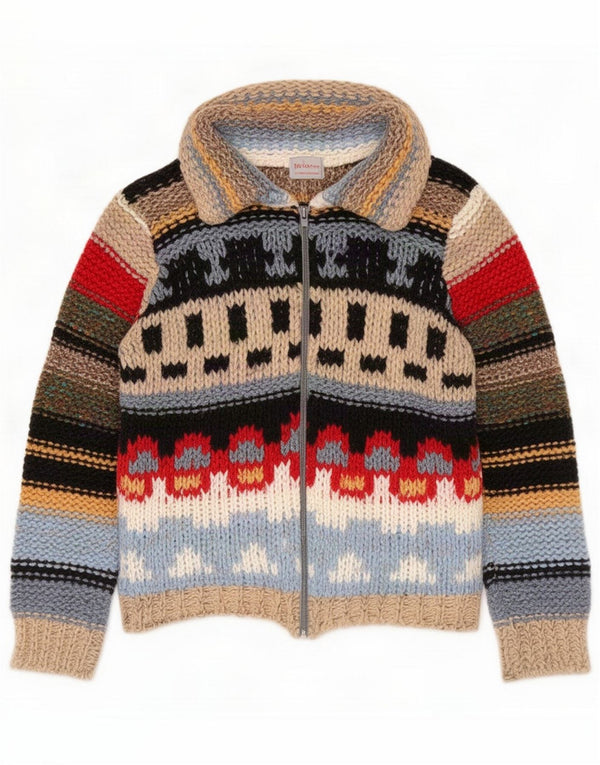 Vintage Womens Cardigan Pulover UK 12 Medium Multicolor Colorblock Wool
