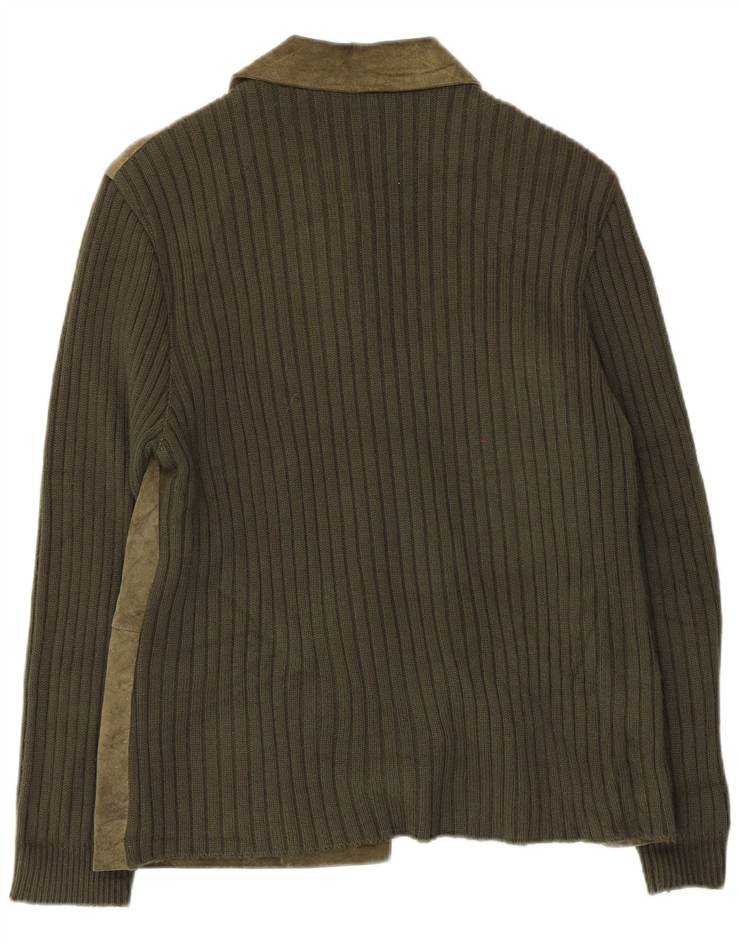 Jachetă vintage pentru femei tricotată din piele intoarsa UK 14, verde medie, piele