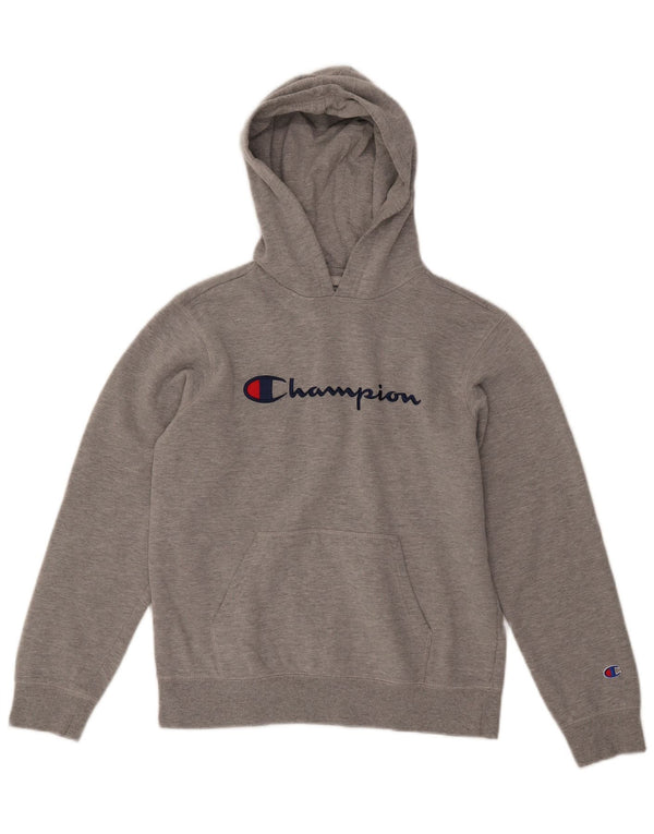 CHAMPION Boys Graphic Hoodie Jumper 13-14 Years XL Grey Flecked Cotton