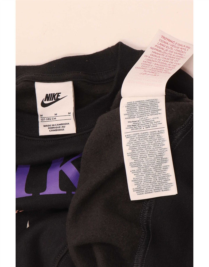 Pulover Nike pentru fete supradimensionat cu grafic 10-11 ani, mediu negru