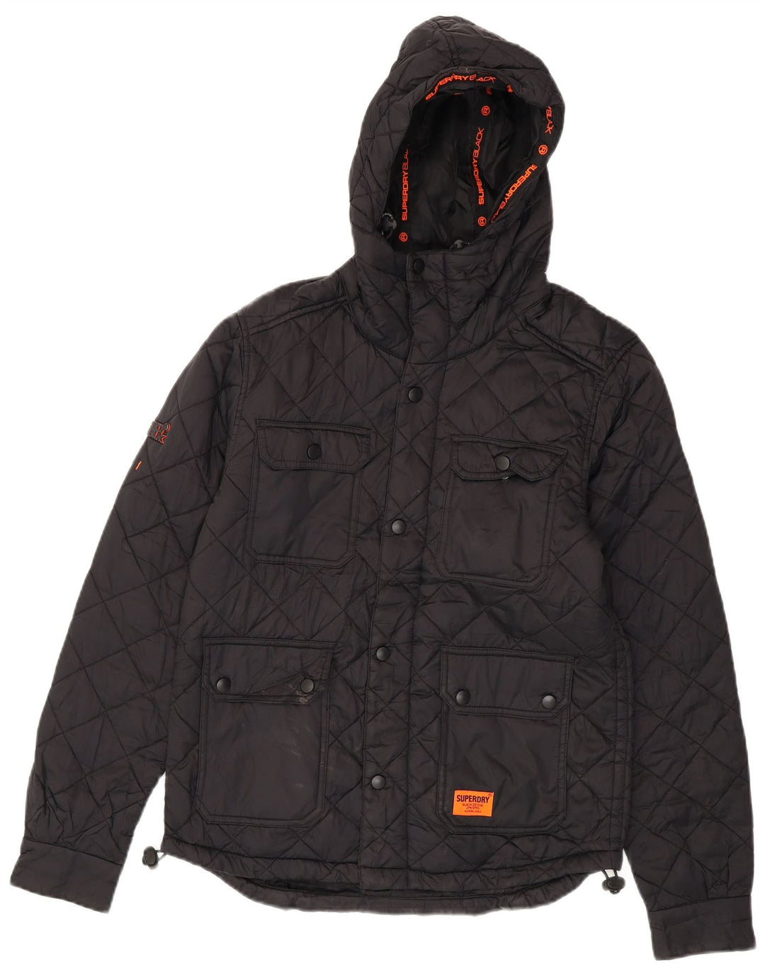 SUPERDRY Jachetă matlasată cu glugă pentru bărbați UK 36 Mic Nylon negru