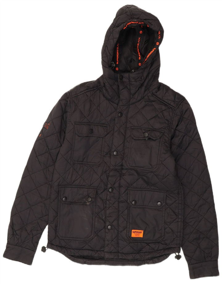 SUPERDRY Jachetă matlasată cu glugă pentru bărbați UK 36 Mic Nylon negru