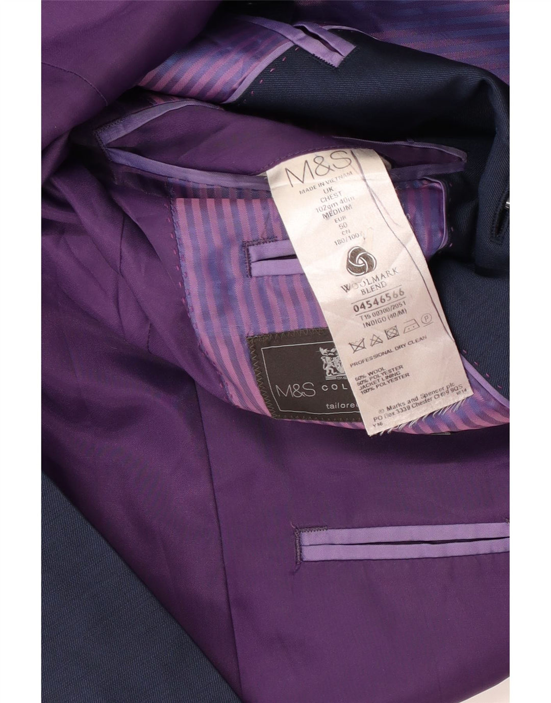 Sacou Marks & Spencer pentru bărbați cu 2 nasturi, UK 40, lână mare, albastru