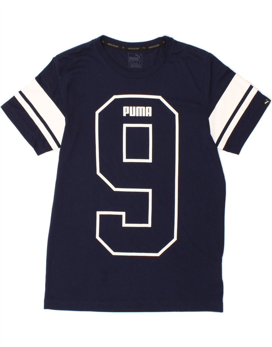 PUMA Mens Graphic T-Shirt Top Small Navy Blue Colourblock Polyester Vintage Puma and Second-Hand Puma from Messina Hembry 
