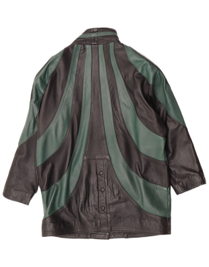 Jachetă de piele vintage pentru femei, cu tăiere largi, EU 46 XL, piele neagră color bloc