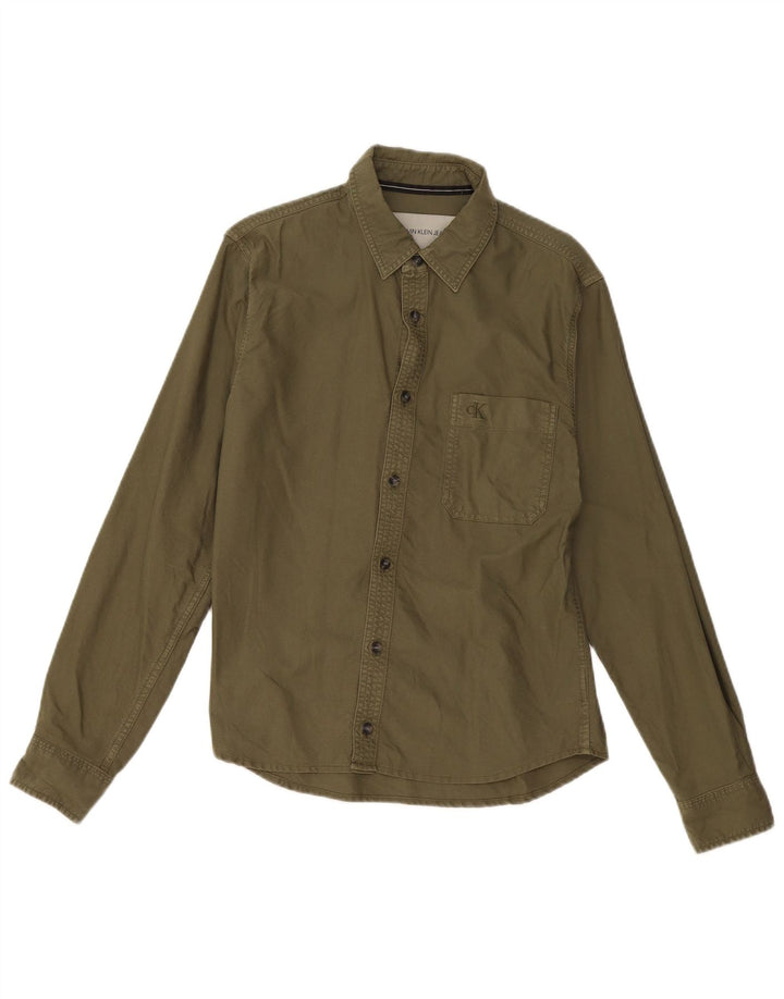 Cămașă Slim Fit pentru bărbați Calvin Klein Jeans, bumbac verde mediu