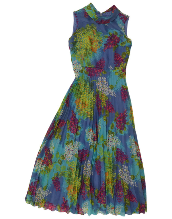 Rochie maxi fără mâneci vintage pentru femei UK 12 Medium Blue Floral Sintetic