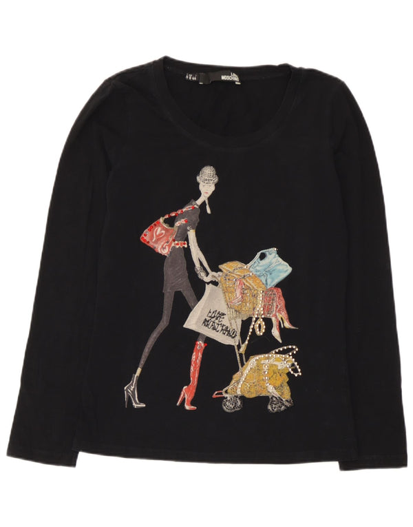 Top grafic Moschino pentru femei cu mânecă lungă UK 12 Medium Black