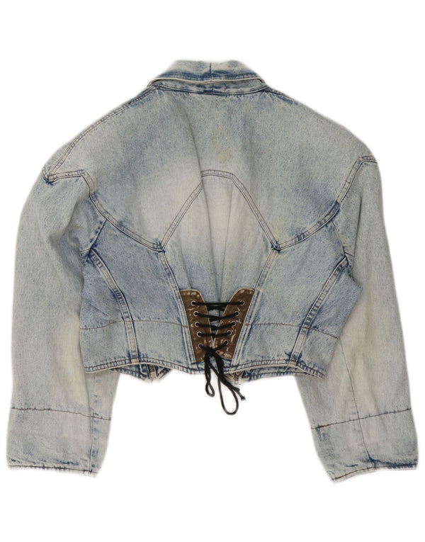 Jachetă de denim crop vintage pentru femei UK 14 Medium Blue