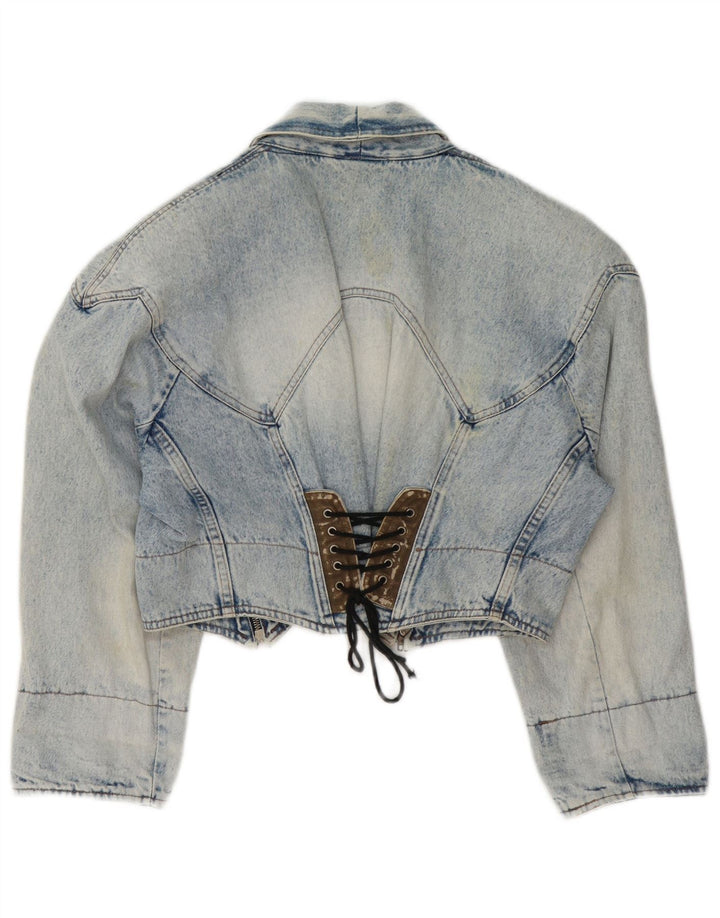 Jachetă de denim crop vintage pentru femei UK 14 Medium Blue
