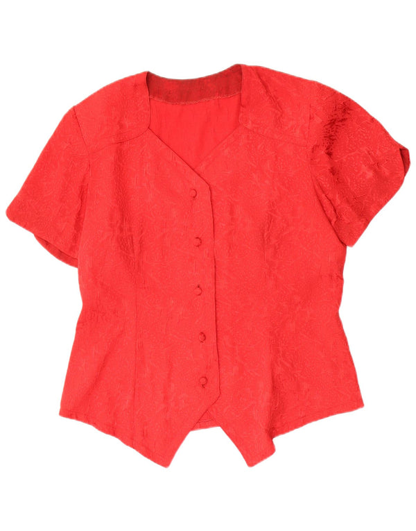 Bluză vintage cămașă cu mânecă scurtă pentru femei UK 14 mare, roșu, floral