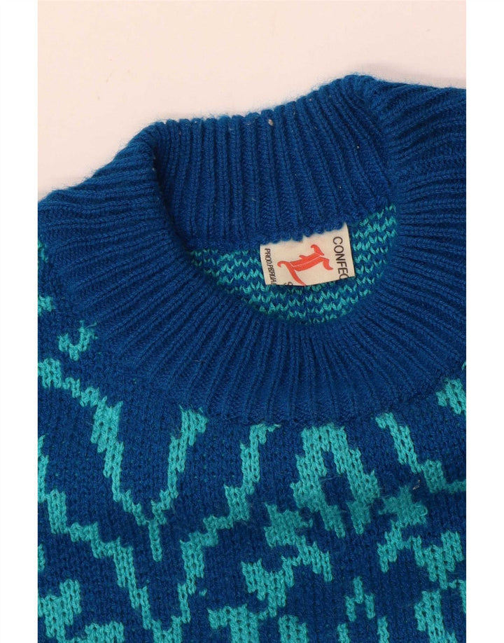 Pulover vintage pentru bărbați cu decolteu rotund, albastru mediu cachetaie