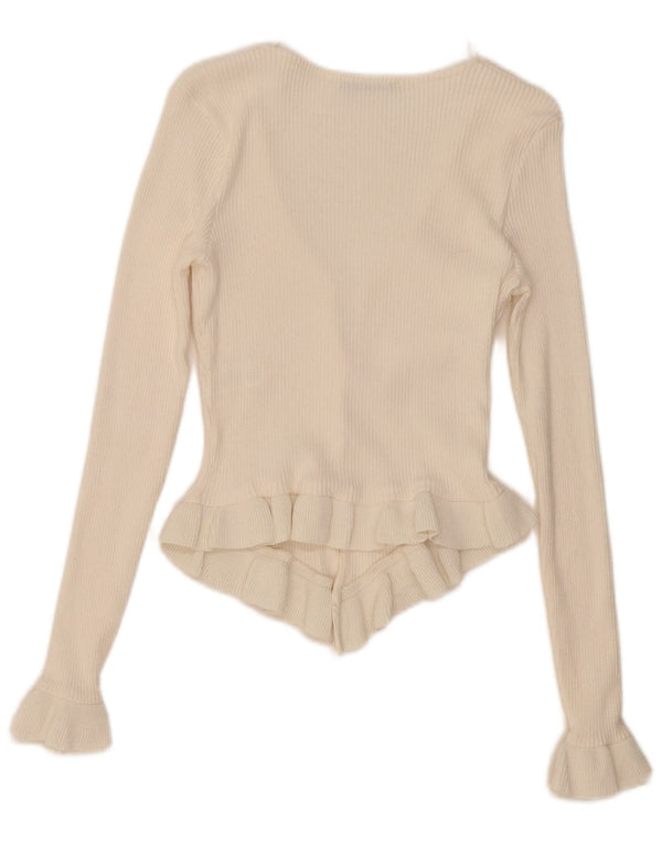 Pulover cardigan pentru femei Zara UK 12 Medium Bej Bumbac
