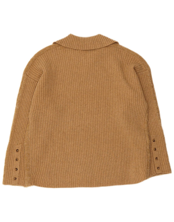 Indi & Cold Pulover cu gât polo pentru femei UK 14 Medium Beige Lână
