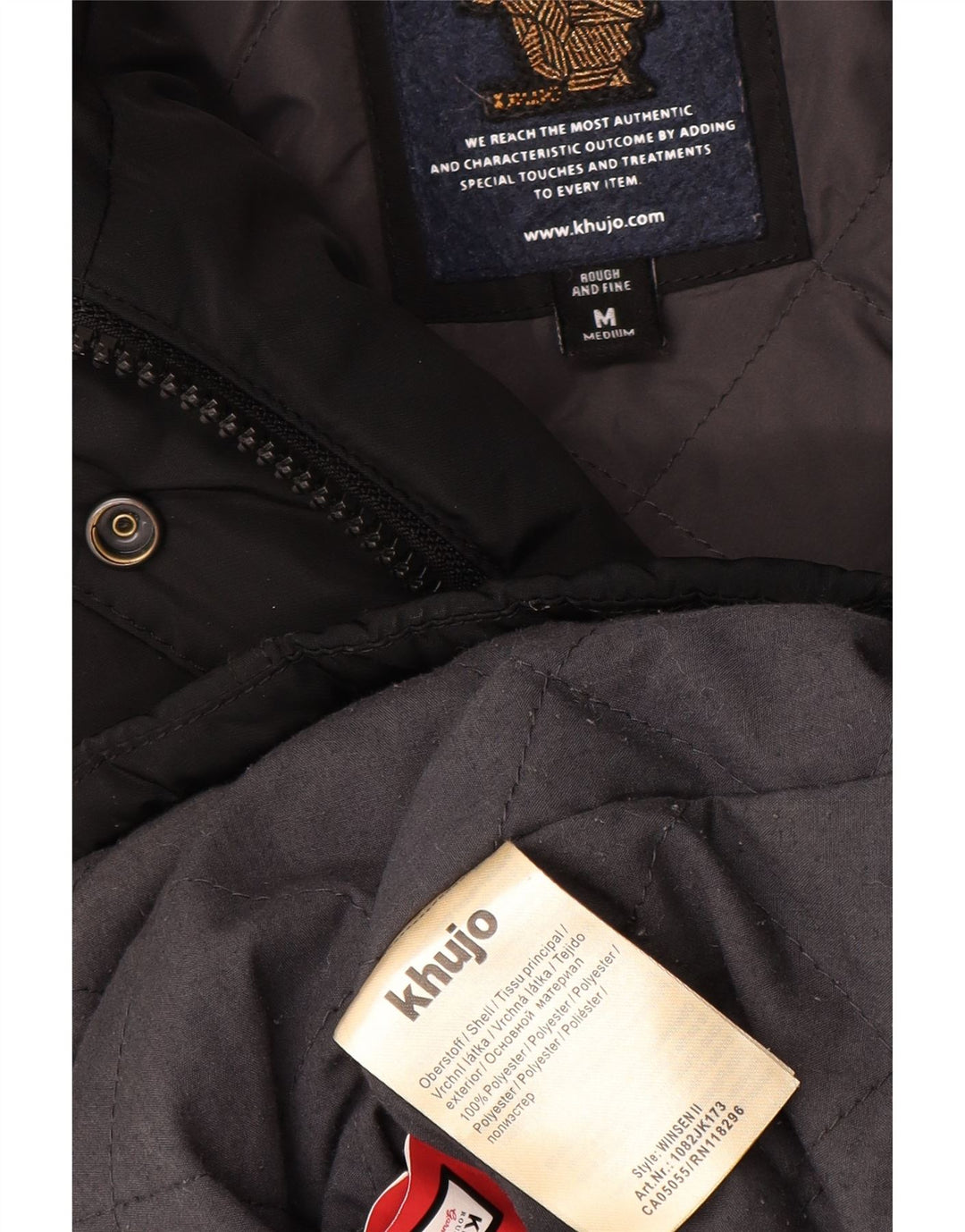 KHUJO Womens Hooded Padded Jacket UK 14 Medium Black Polyester Vintage KHUJO and Second-Hand KHUJO from Messina Hembry 