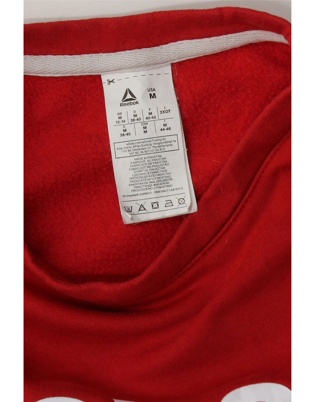 REEBOK Womens Crop Graphic Oversized Sweatshirt Jumper UK 12/14 Medium Red Vintage Reebok and Second-Hand Reebok from Messina Hembry 