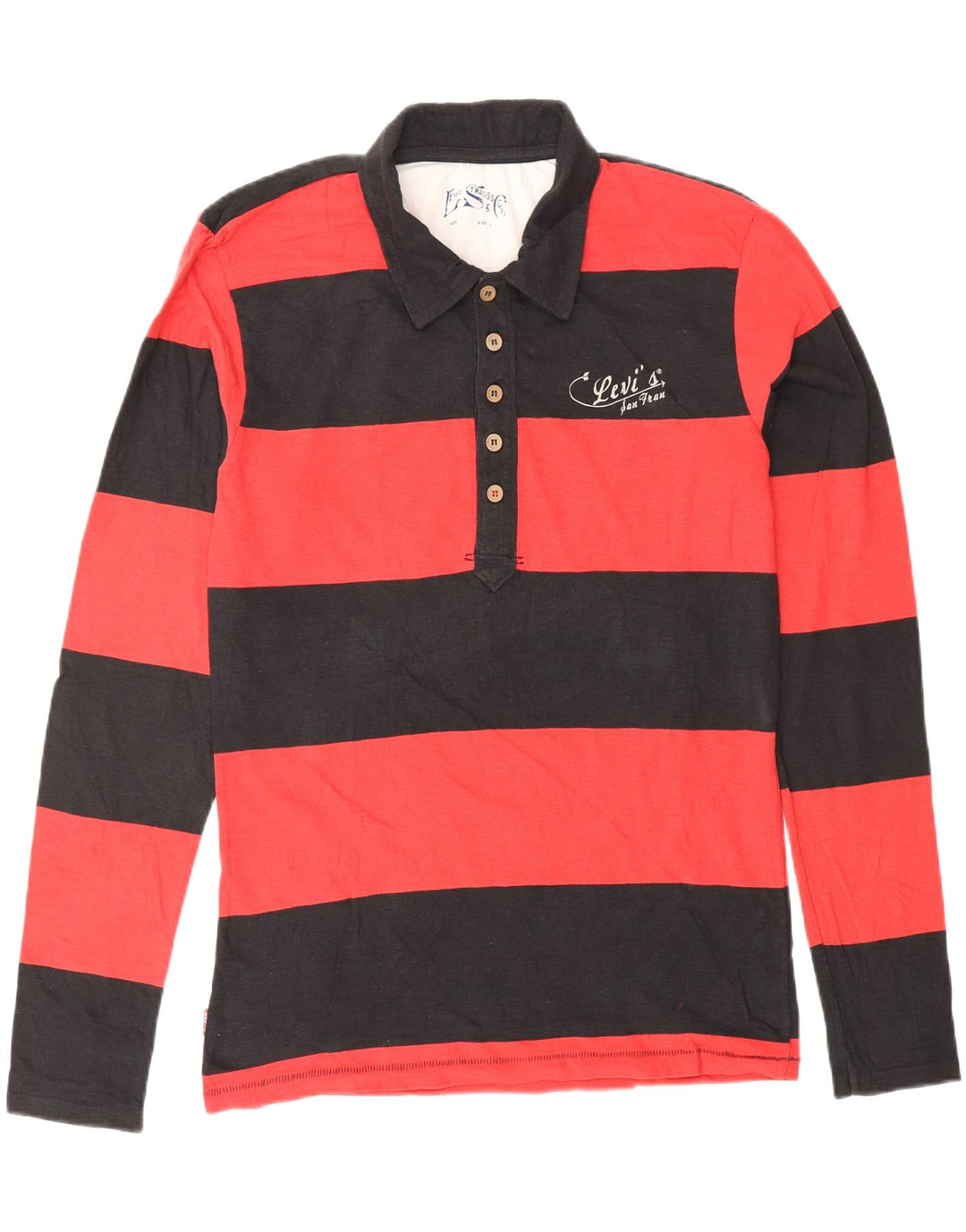 Tricou polo rugby cu mânecă lungă cu grafică LEVI'S pentru bărbați, bumbac cu dungi roșii