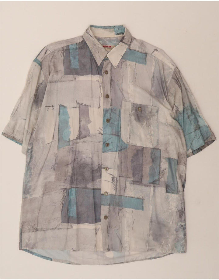 JUPITER Mens Short Sleeve Shirt Large Grey Patchwork Viscose Vintage Jupiter and Second-Hand Jupiter from Messina Hembry 