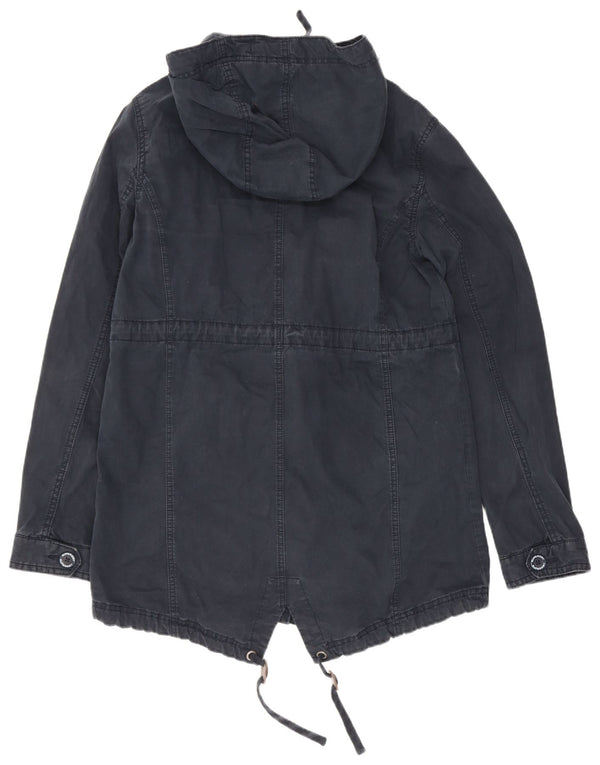 Superdry Womens Hooded Parka Jacket UK 16 Large Navy Blue Cotton