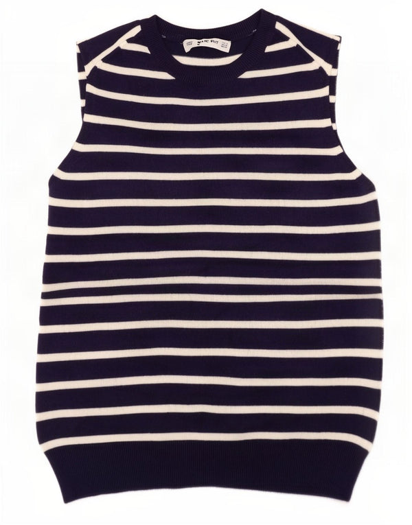 Zara Femei Vest Tank Top UK 8 Mic Bleumarin Cu dungi Viscoza