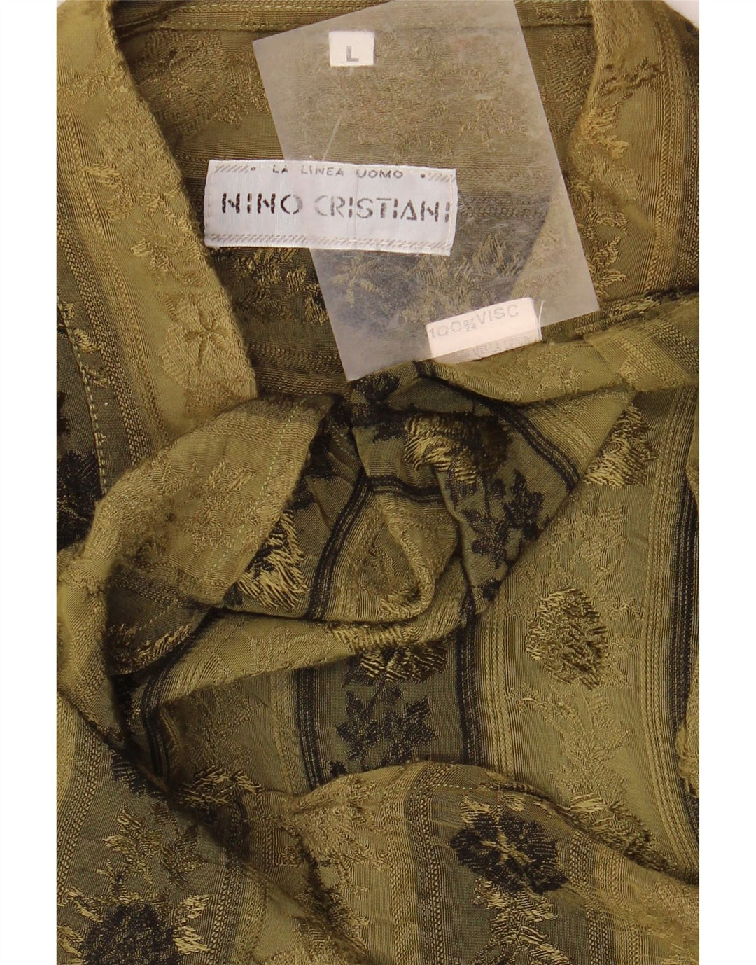 VINTAGE Cămașă Bărbați Lung Kaki Floral Vâscoză