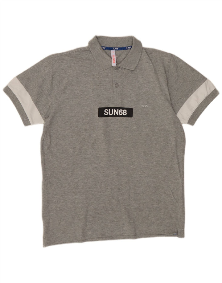 SUN68 Tricou polo cu grafică pentru bărbați, gri mic, bloc de culoare