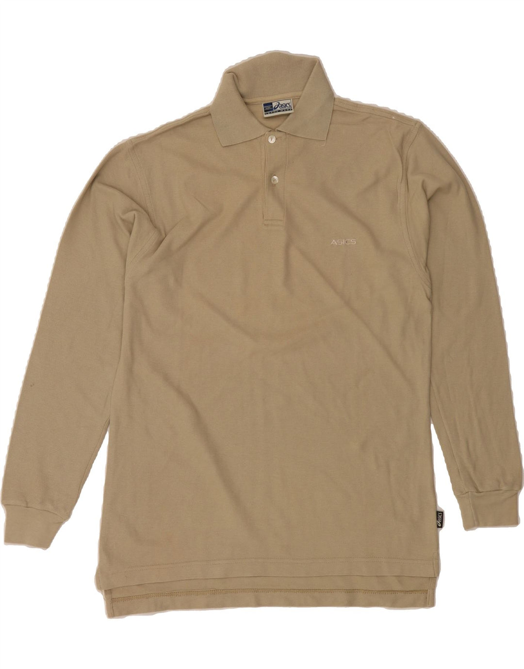 ASICS Mens Long Sleeve Polo Shirt Small Beige Cotton Vintage Asics and Second-Hand Asics from Messina Hembry 