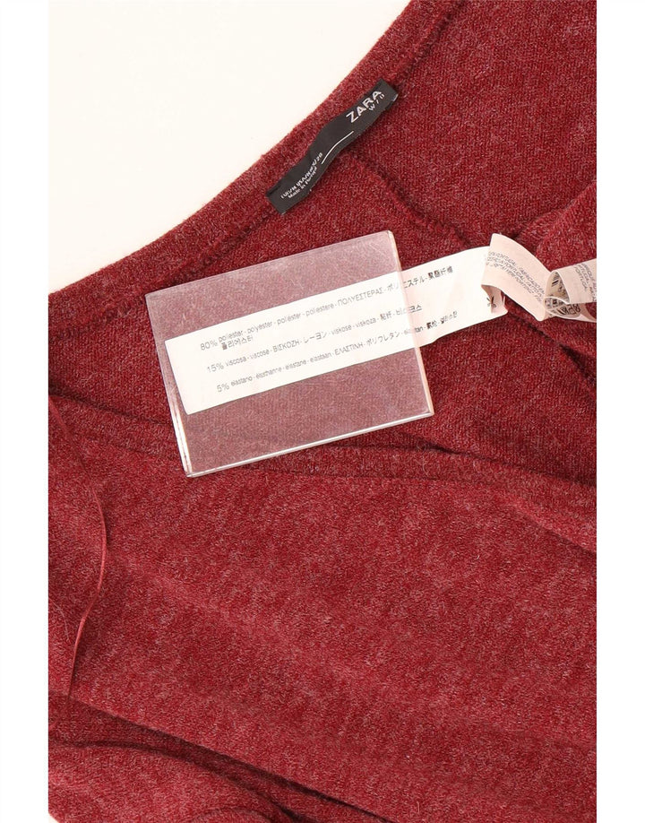 Top pentru femei Zara cu mânecă lungă UK 14 Medium Maroon Flecked Poliester