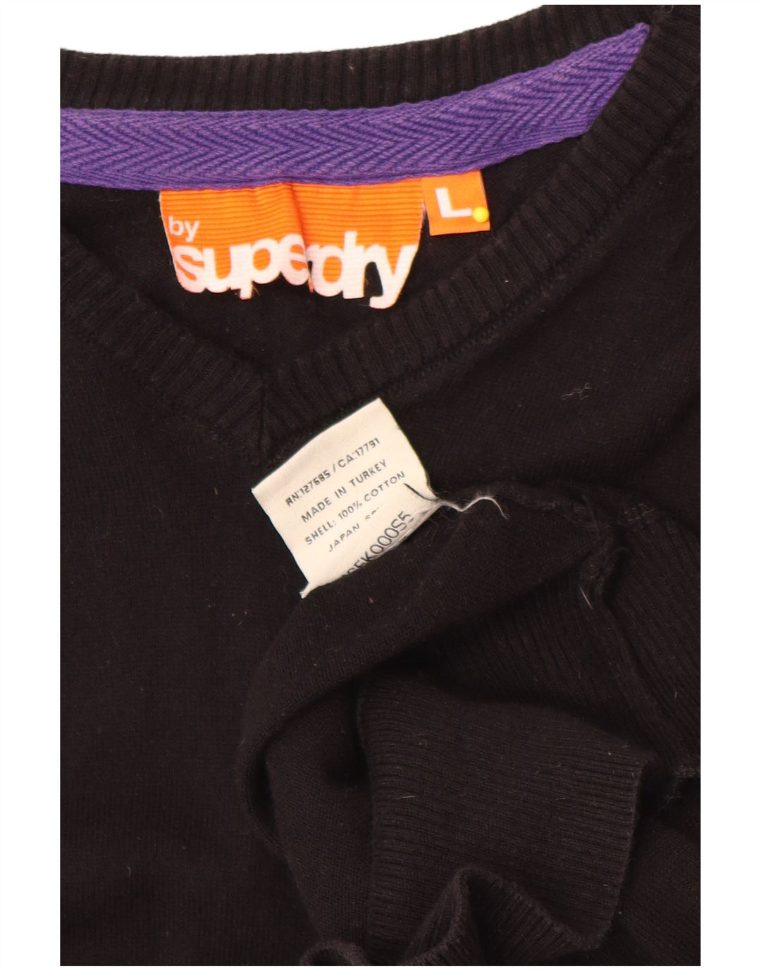 Pulover cu decolteu în V Superdry pentru bărbați, bumbac negru mare