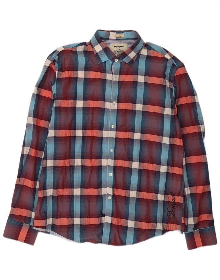Cămașă pentru bărbați Desigual Slim 2XL, bumbac cu carouri multicolore