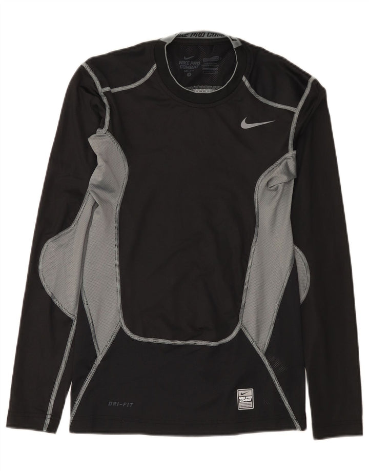 Nike pentru bărbați Dri Fit Top cu mânecă lungă, mic, negru, poliester color bloc