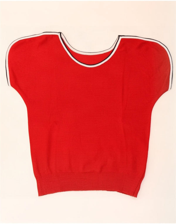 Pulover vintage pentru femei cu mânecă scurtă, cu gât de barcă, UK 10, roșu mic