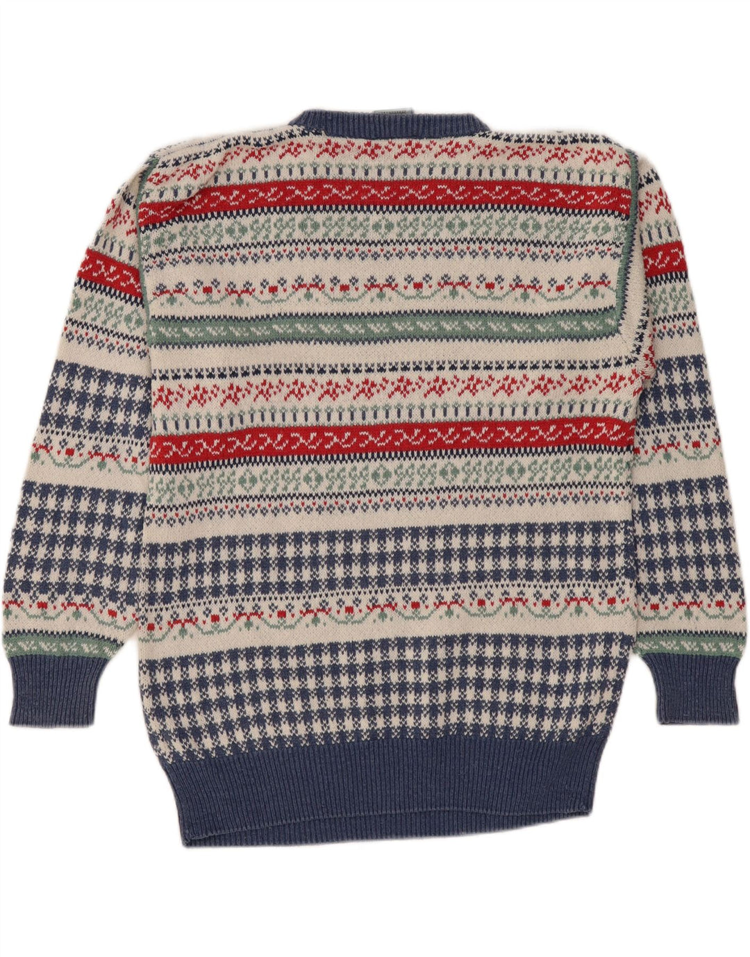 Pulover vintage pentru bărbați cu gât roșu IT 50 Medium Multicolor Fair Isle