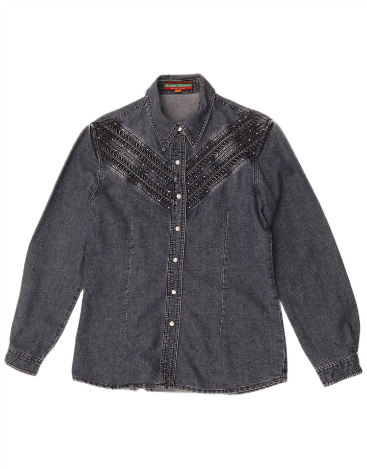 Cămașă de denim vintage pentru femei UK 14, bumbac gri mediu
