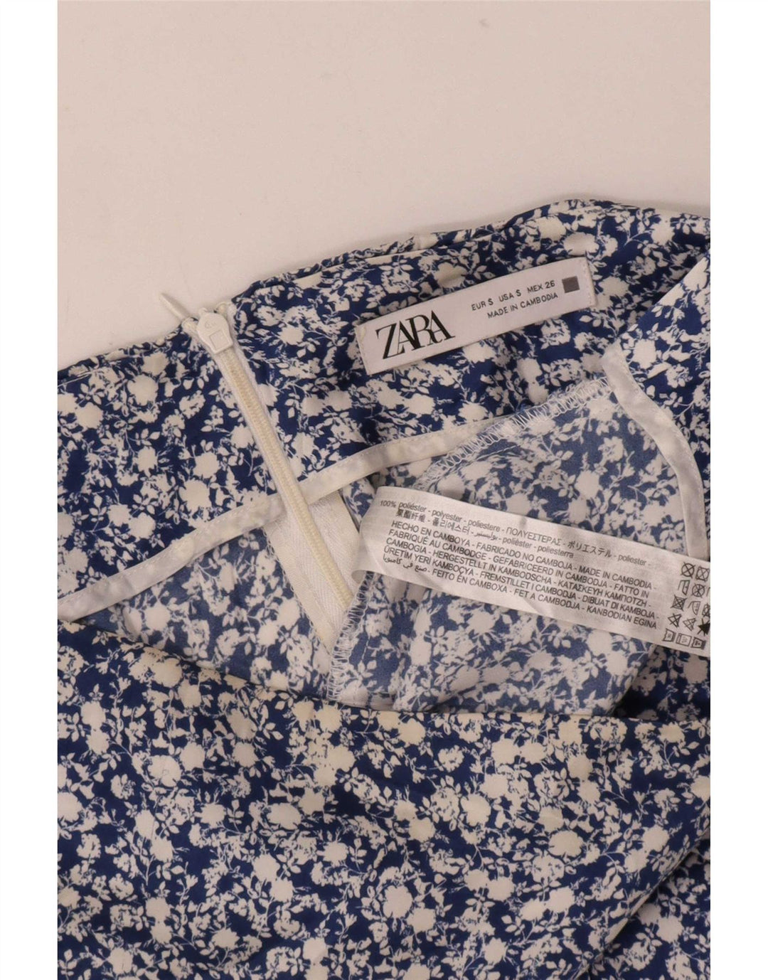 Fusta Mini Zara Femei Mic W26 Poliester Floral Albastru