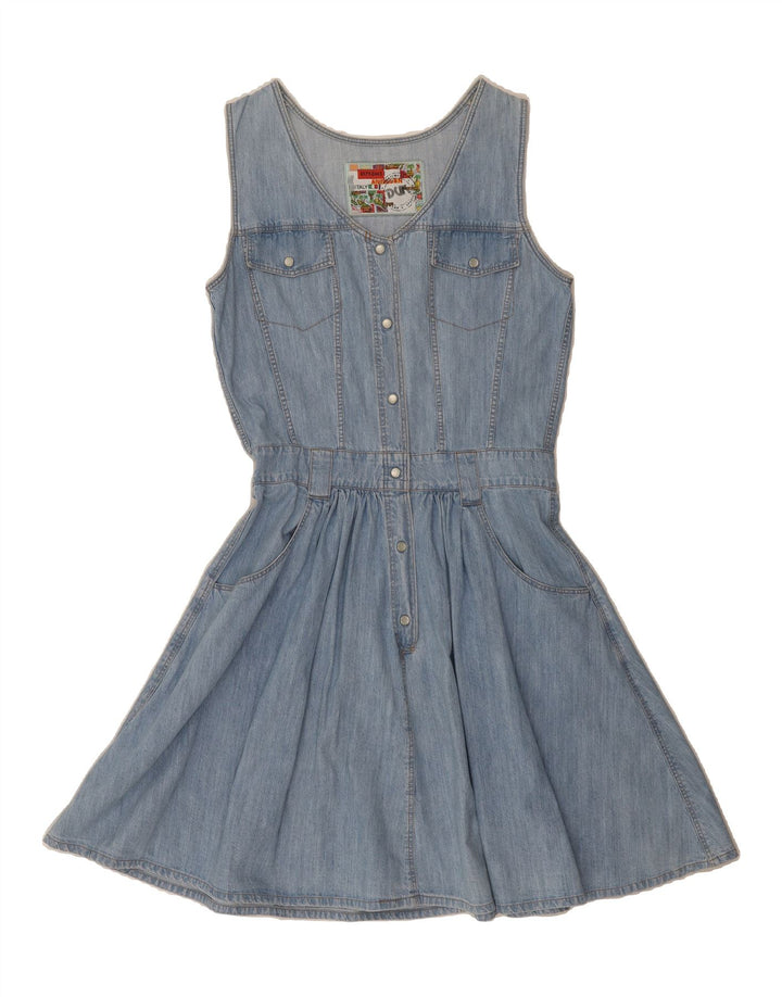 VINTAGE Womens Sleeveless Denim Dress UK 12 Medium Blue Vintage Vintage and Second-Hand Vintage from Messina Hembry 