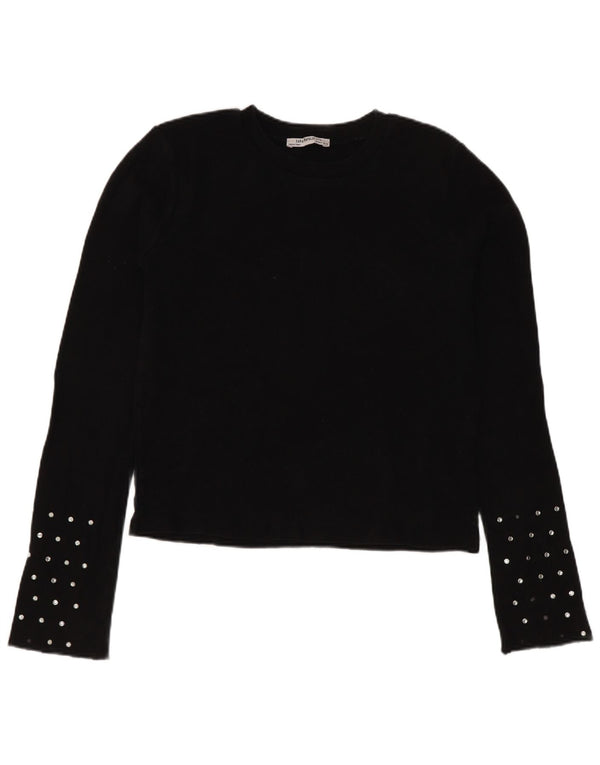 Top Crop Top Trafaluc pentru femei Zara cu mânecă lungă UK 10 Bumbac negru mic