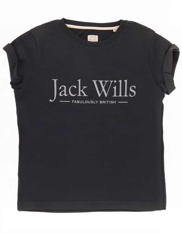 Tricou cu grafic Jack Wills pentru femei Top UK 6 XS Bumbac bleumarin