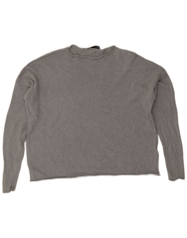 Pulover pentru femeie, crop supradimensionat, cu gât de barca, UK 10, bumbac, gri mic