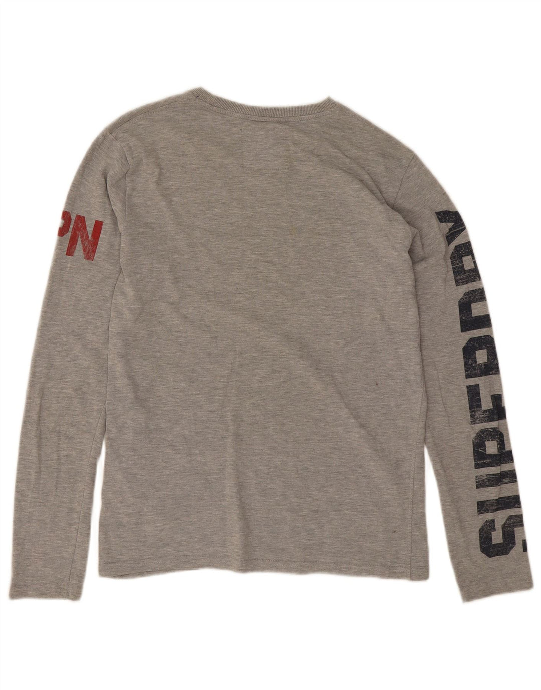 Top grafic pentru bărbați Superdry cu mânecă lungă, gri mediu, bumbac cu pete
