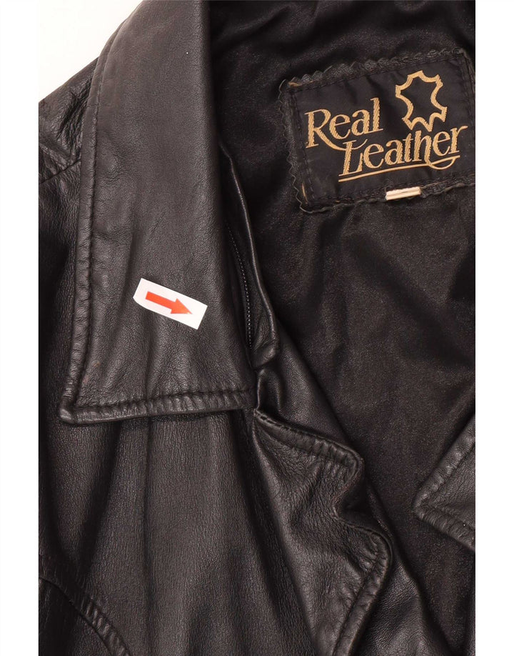 Jachetă de piele supradimensionată vintage pentru femei UK 10 Small Black