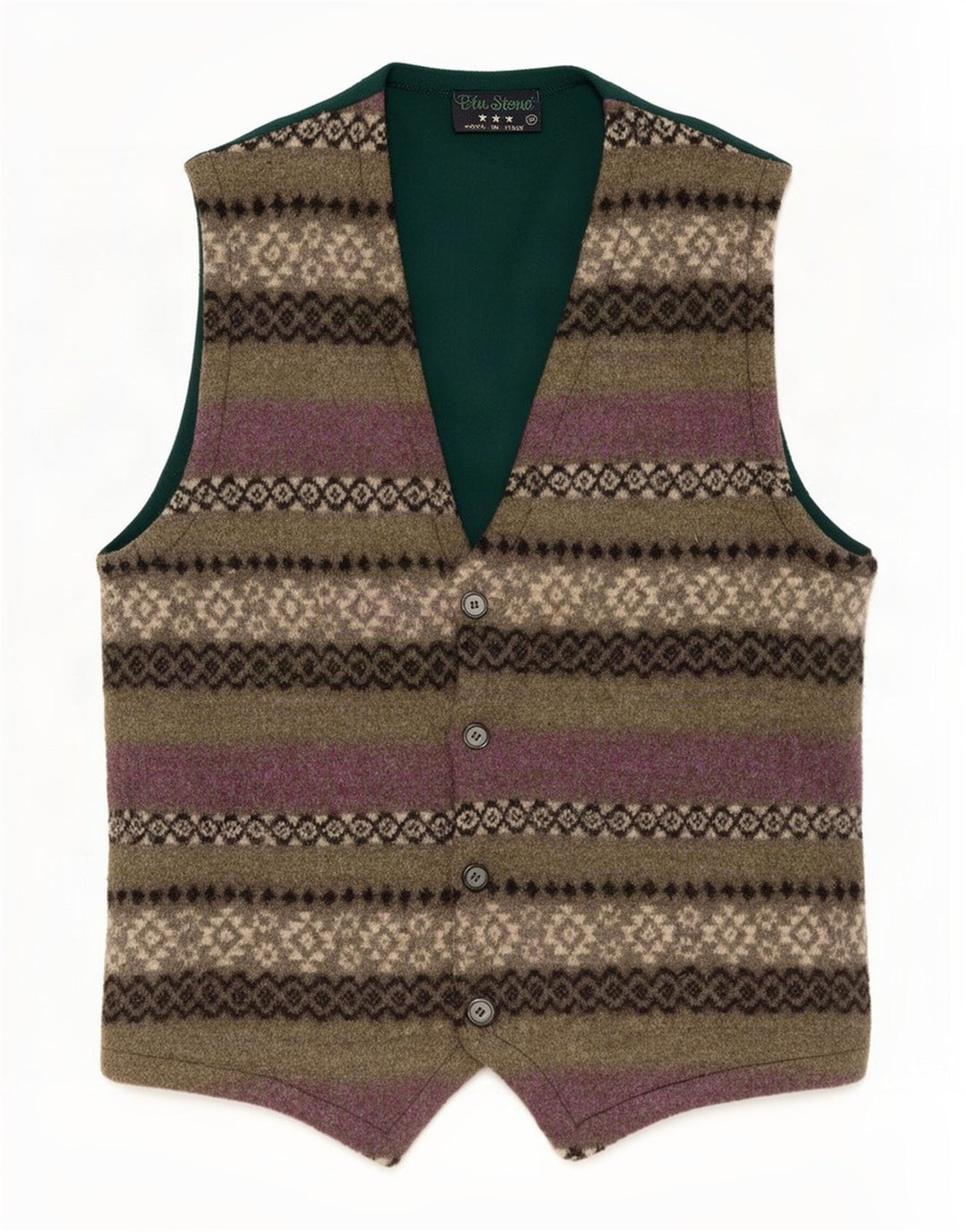 Vestă vintage pentru bărbați, verde mediu Fair Isle