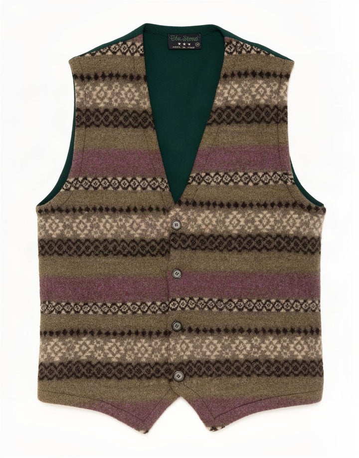 Vestă vintage pentru bărbați, verde mediu Fair Isle