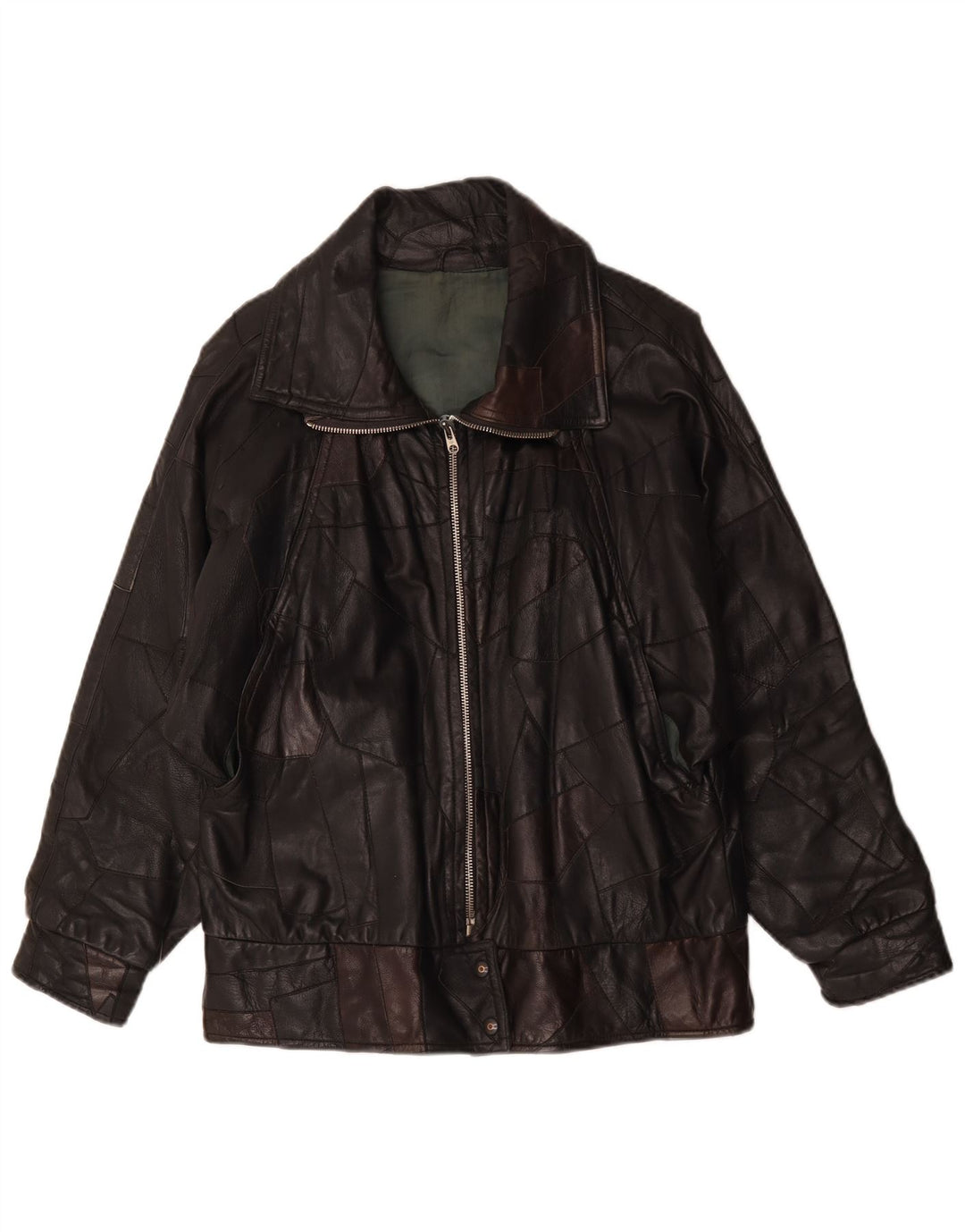 Jachetă de piele vintage pentru femei UK 20 2XL Negru Mozaic